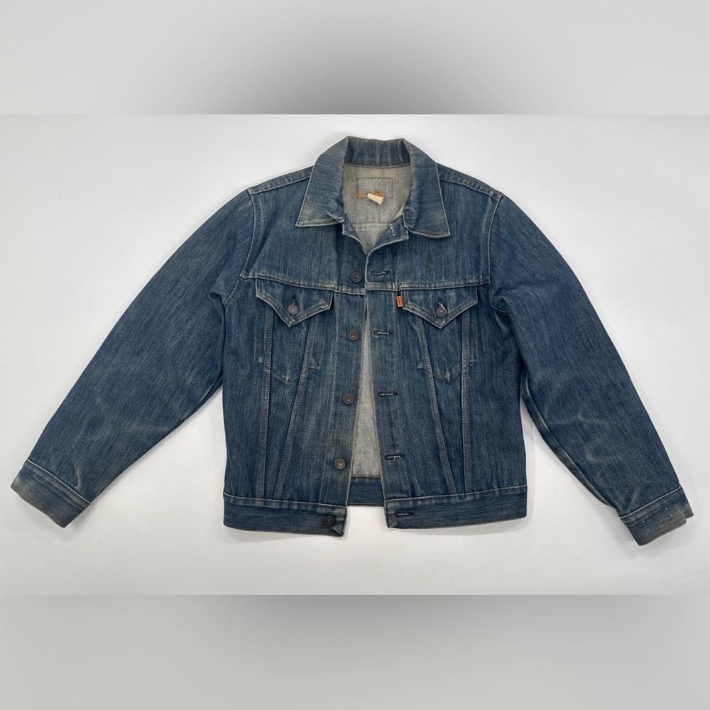 Vintage 70s Levi's Orange Tab Denim Jacket Mens CROP Small Trucker USA Indigo
